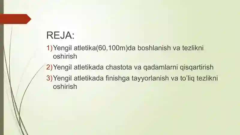 Qisqa masofaga yugurish texnikasini o’rgatish(60,100) 2