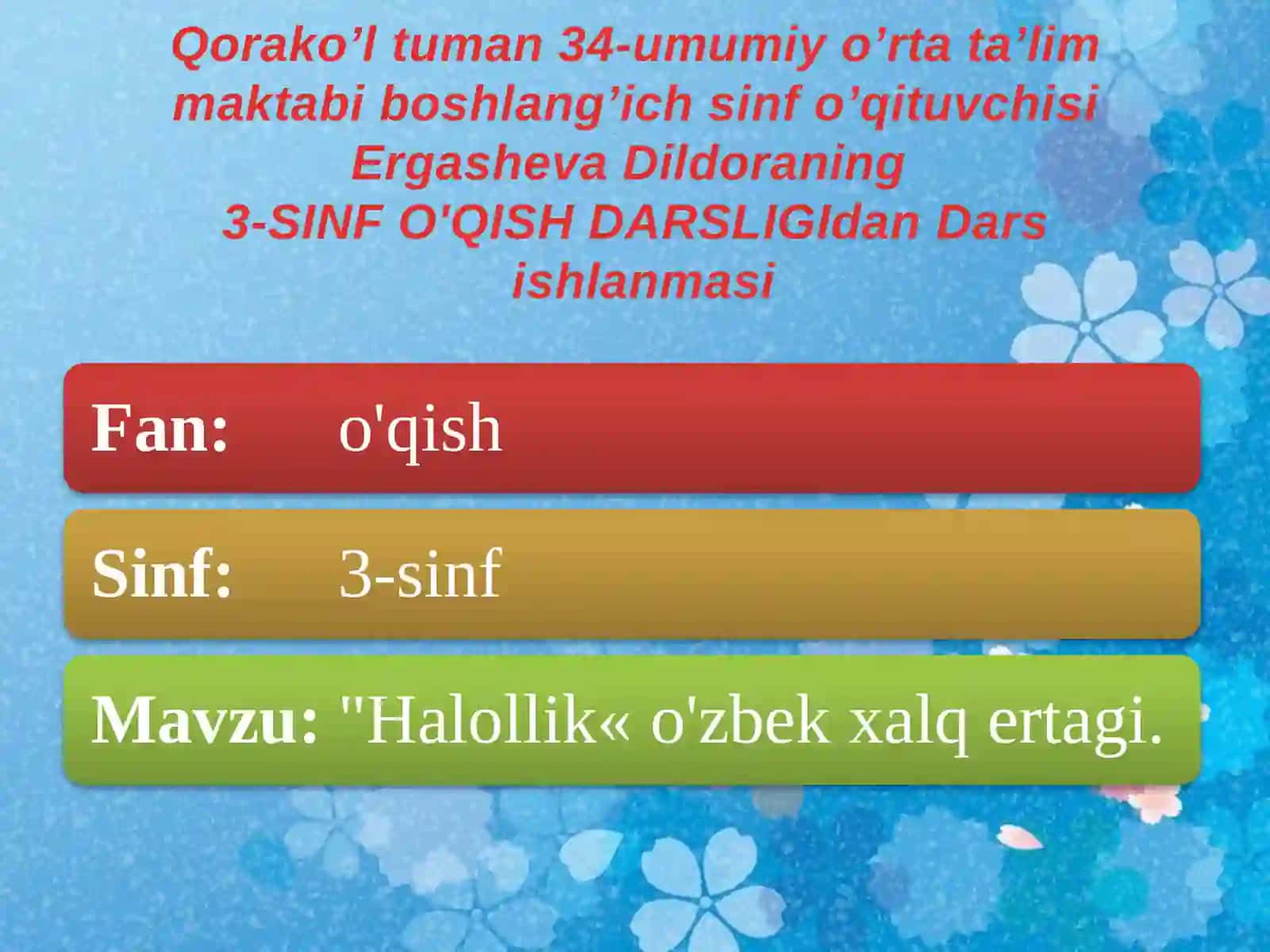 3-sinflar uchun DARS ISHLANMASI 2