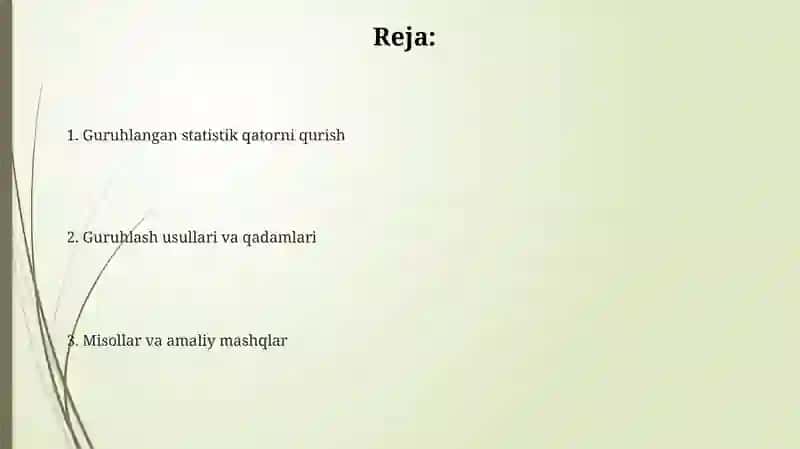 Statistik guruhlashgan qatorni tuzish 2