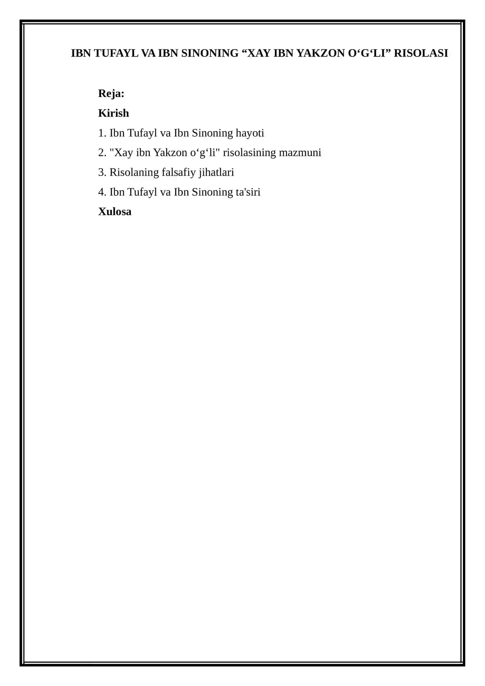 IBN TUFAYL VA IBN SINONING “XAY IBN YAKZON OʻGʻLI” RISOLASI 2
