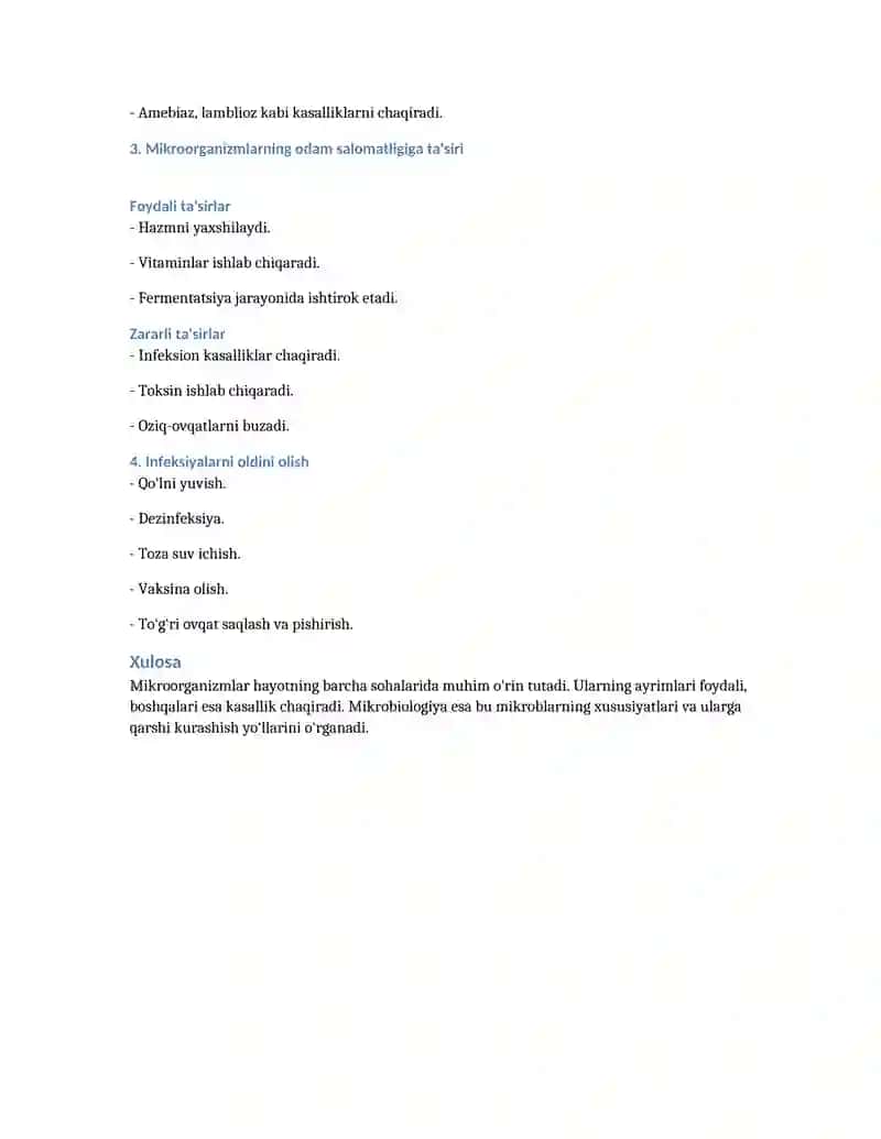 Mikrobiologiya fanidan mustaqil ish 2
