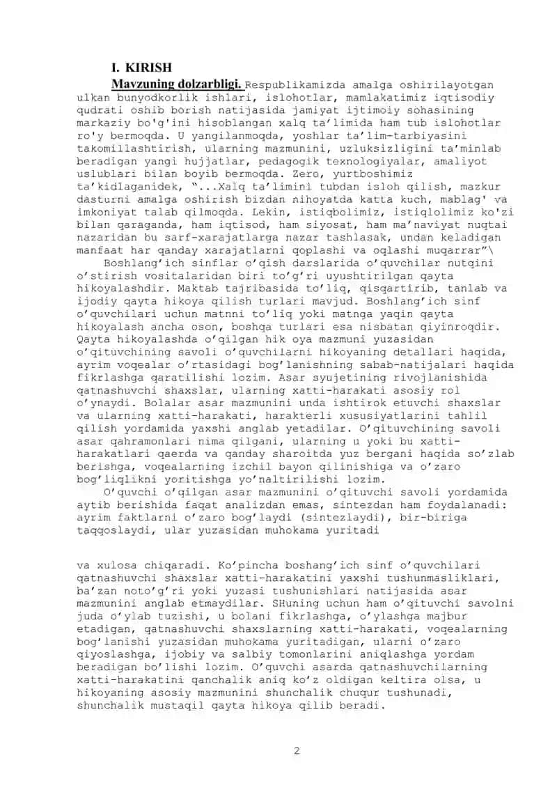 Badiiy asarlar o'qitish metodikasi 2