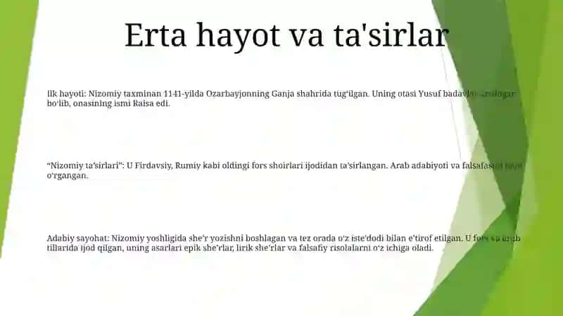 Nizomiy Ganjaviy Hayoti Va Ijodi 2