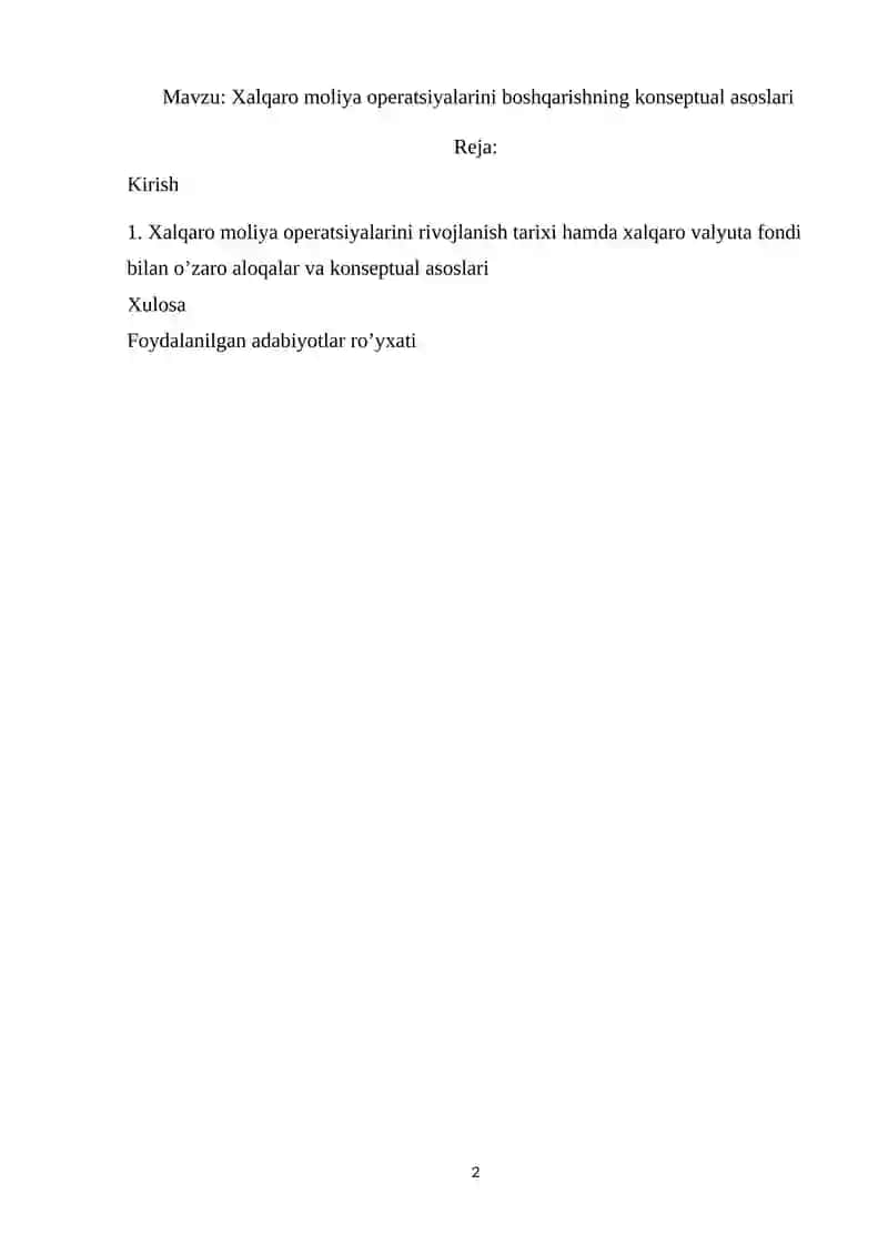 Xalqaro moliya operatsiyalarini boshqarish 2