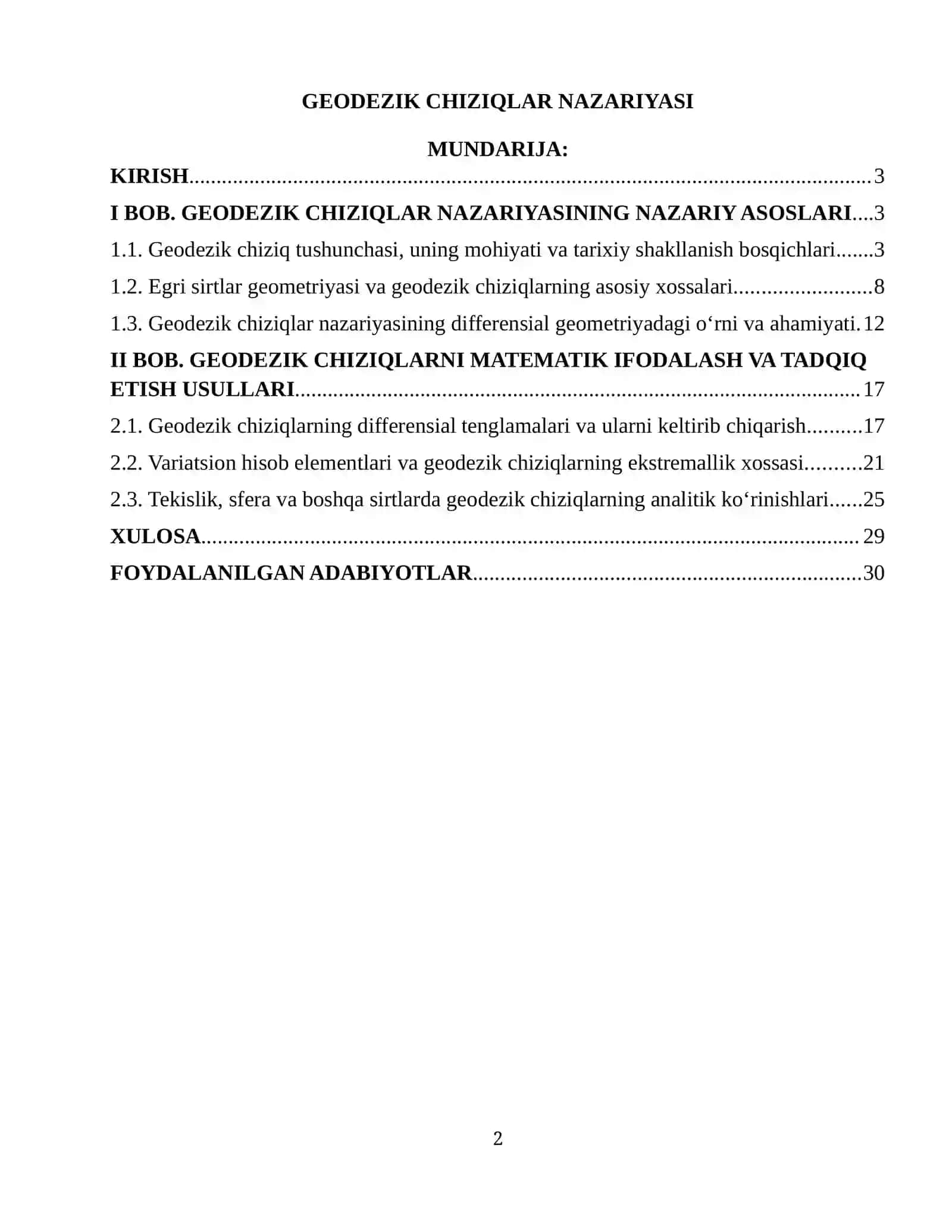 GEODEZIK CHIZIQLAR NAZARIYASI 2