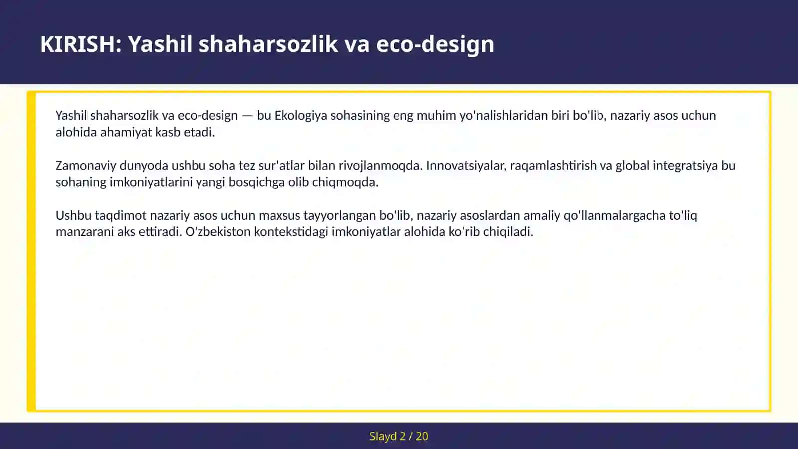 YASHIL SHAHARSOZLIK VA ECO-DESIGN 2