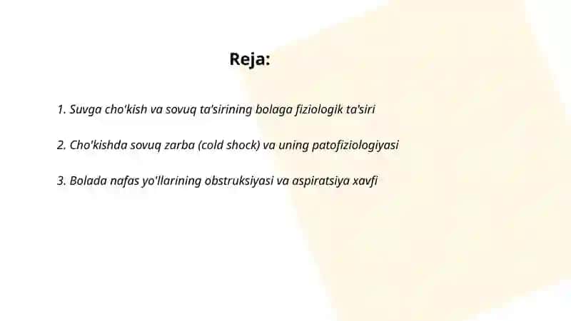 Tashqi muhit tasirotlari:suvga chǒkkanda sovuq olganda bola va uning oilasiga hamshiralik parvarishi 2