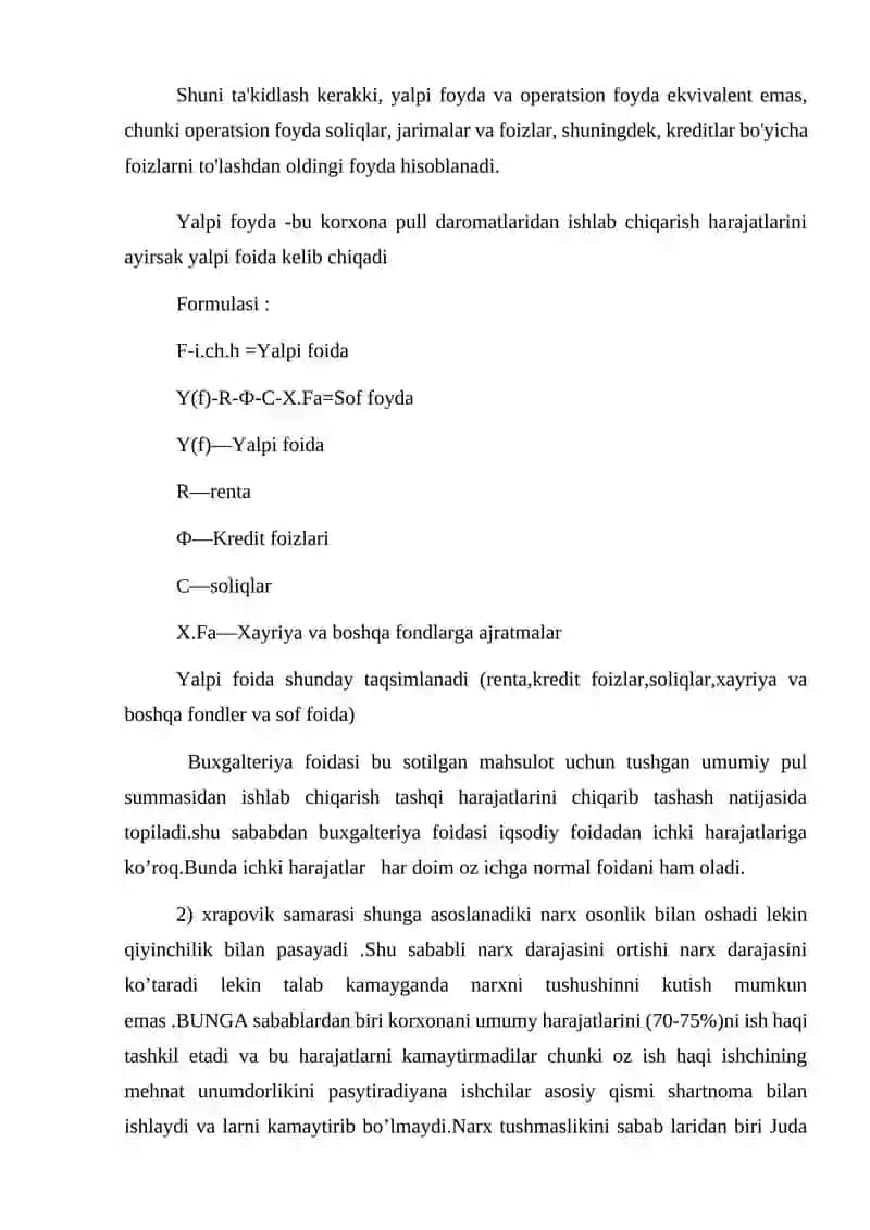 Yalpi foydaning taqsimlanishi 2