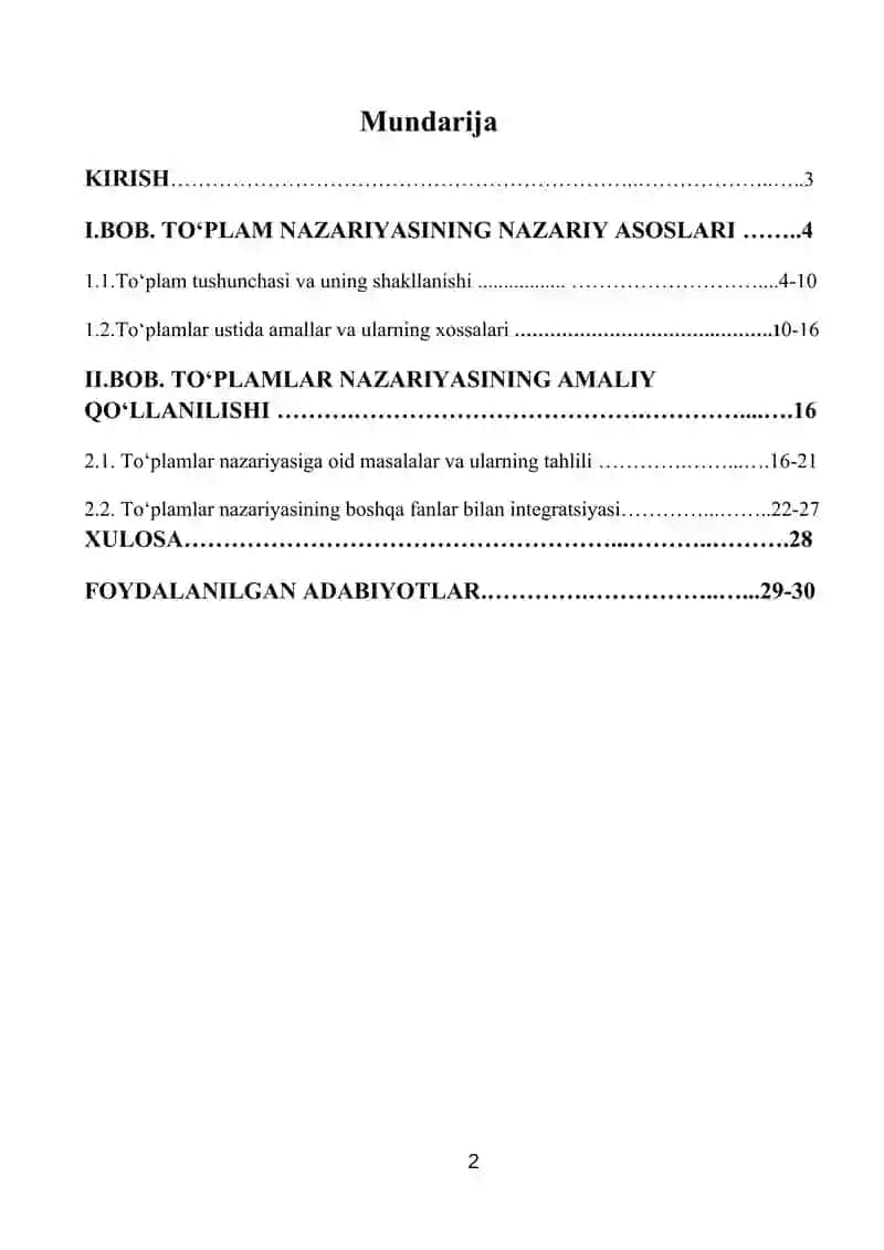 TO‘PLAM NAZARIYASINING NAZARIY  VA UNING ASOSIY TUSHUNCHALARI KURS ISHI 2