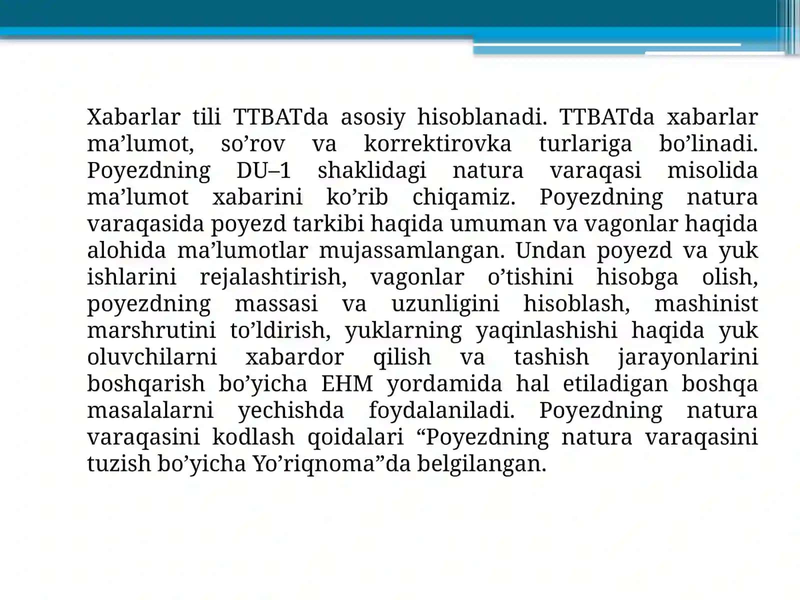 Таshishlаrni tezkоr bоshqаrishning аvtоmаtlаshtirilgаntizimi (ТТBАТ) 2
