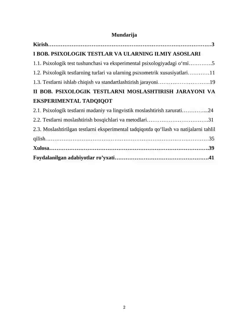 Testlarni moslashtirish. 2