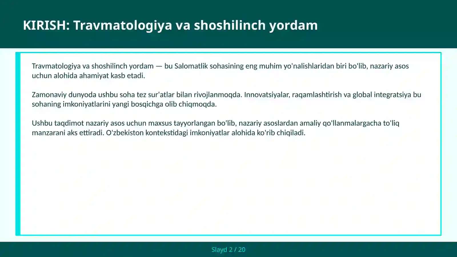 Travmatologiya va shoshilinch yordam 2