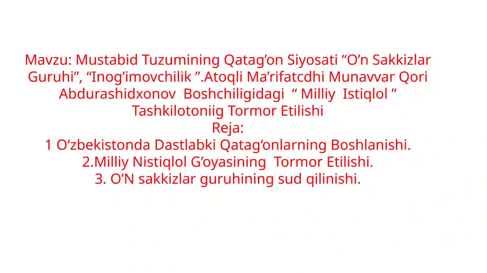 Mustabid Tuzumining Qatag'on Siyosati 2