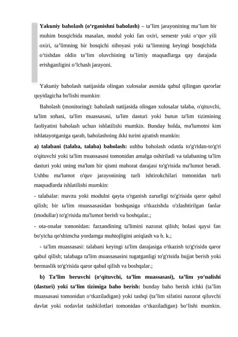 Pedagogik testlar va baholash jarayonlari 2