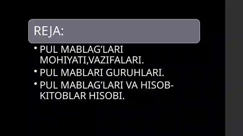 Pul mablag'lari hisobi 2