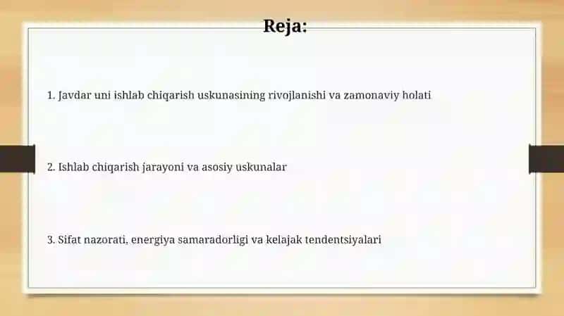 Javdar uni ishlab chiqarishning apparaturaviy texnalogiyasi 2