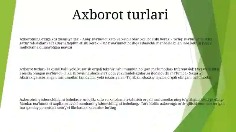 Axborot Turlari Va Ishonchliligi 2