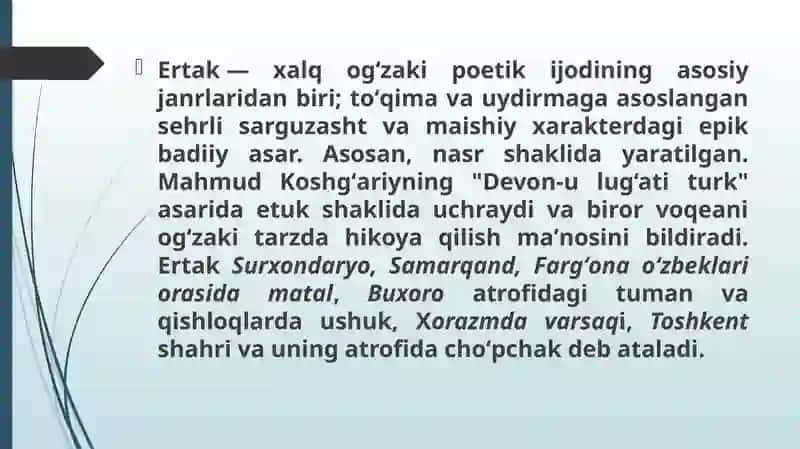 Ertaklar va ularning janriy tasnifi 2