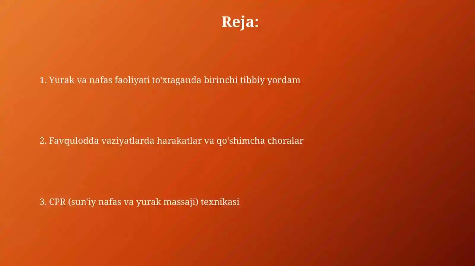 Yurak va nafas olish faoliyati to'xtaganda birinchi tibbiy yordam 2
