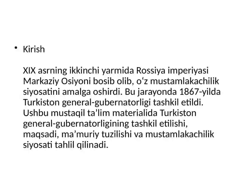 Turkiston general-gubernatorligining tashkil etilishi 2