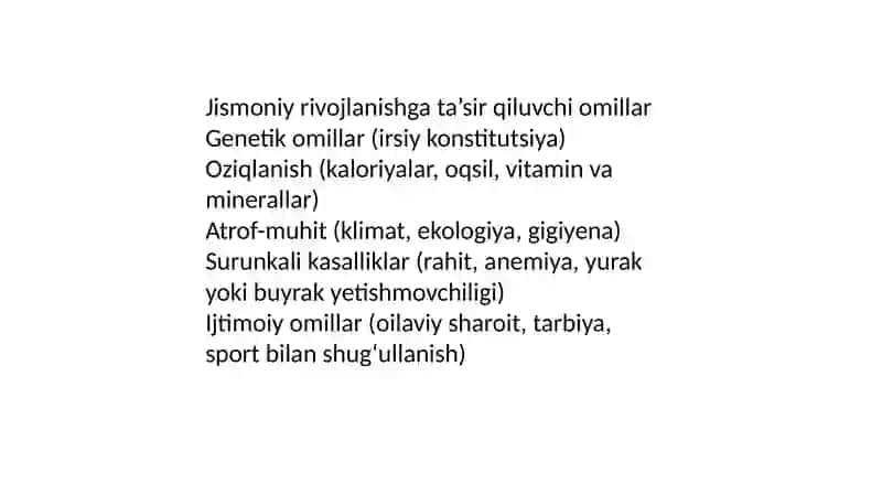 Bolalar Jismoniy rivojlanishi 2