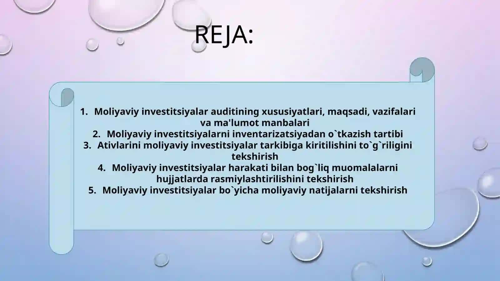 Moliyaviy investitsiyalar auditining xususiyatlari 2