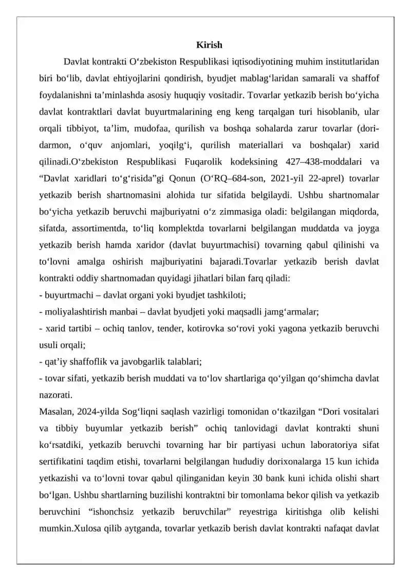 Tovarlar yetkazib berish to‘g‘risidagi davlat kontrakti 2