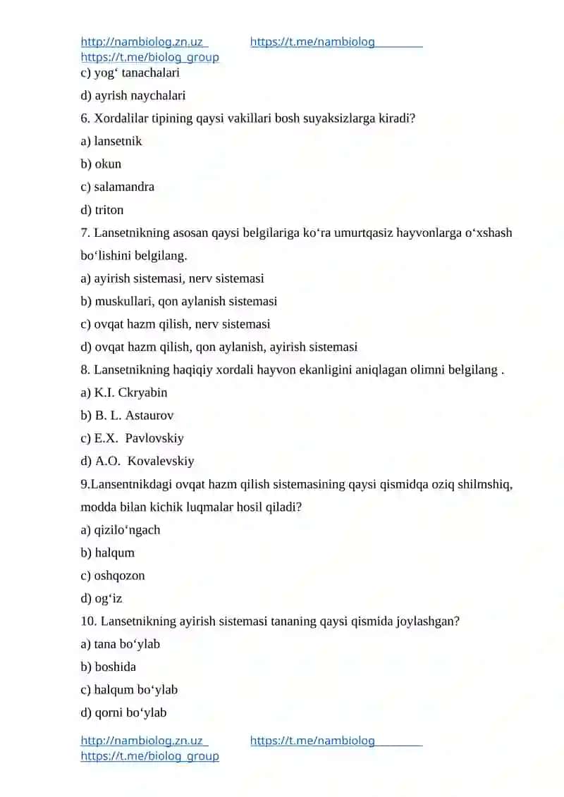 Lansetniklar va baliqlar sinfi 2