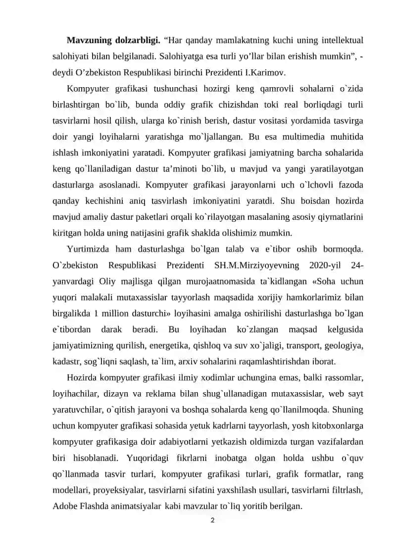 Grafik vazifalarni yechishga mo'ljallangan grafik dasturlarning ahamiyati 2