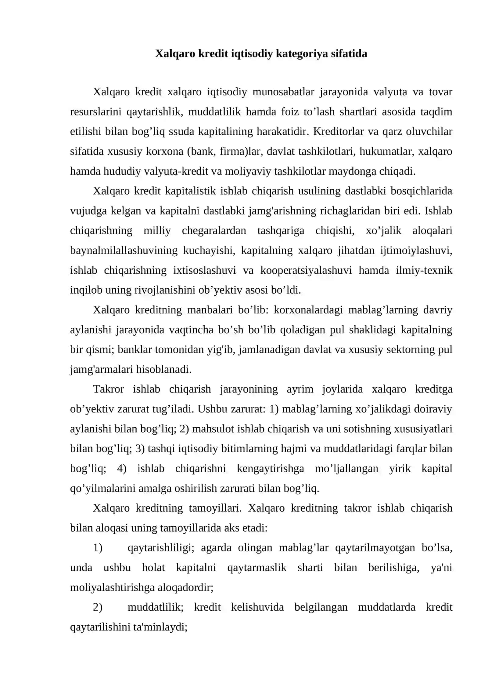 Xalqaro kredit munosabatlari 2