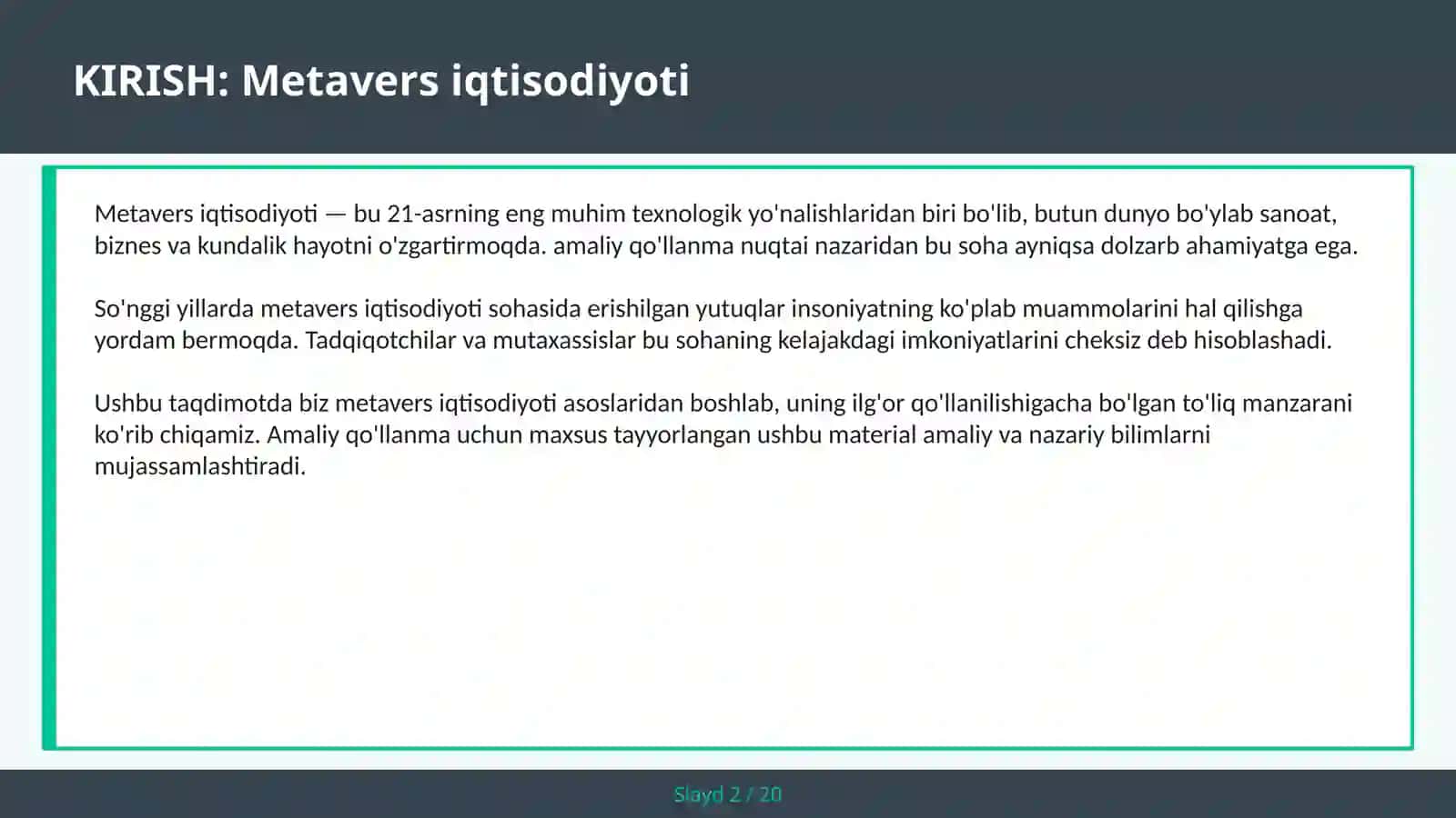 METAVERS IQTISODIYOTI 2