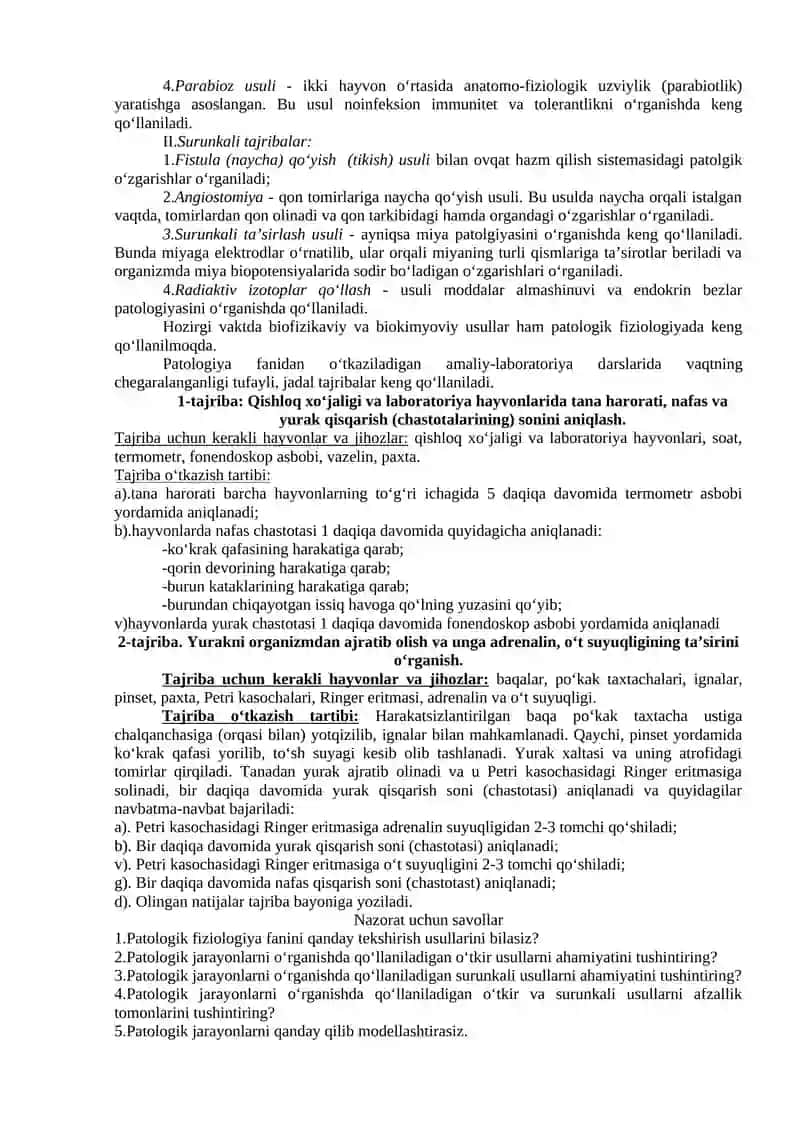 EKSPERIMENT VA UNING PATOLOGIYADAGI AHAMIYATI 2