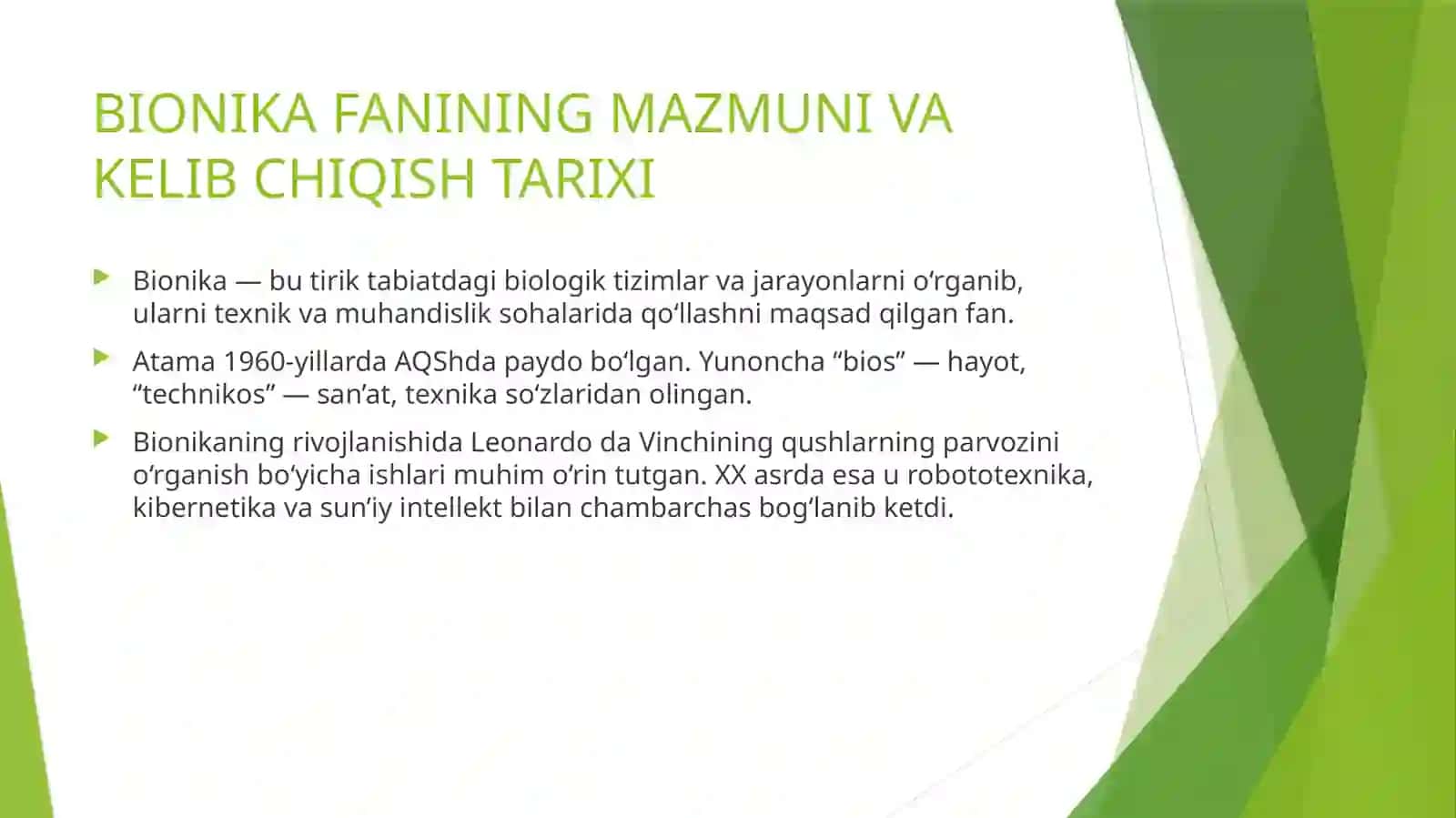 Bionika asoslari va uni inson hayotidagi o‘rni 2