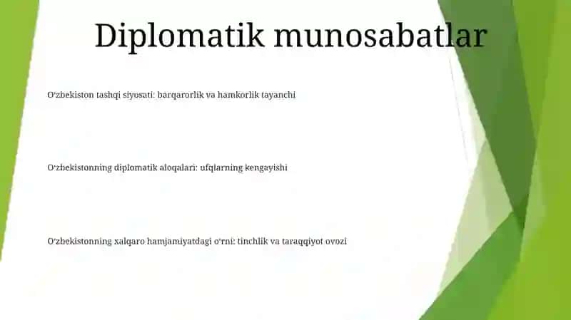 O'zbekistonning diplomatik aloqalari: ufqlarning kengayishi 2