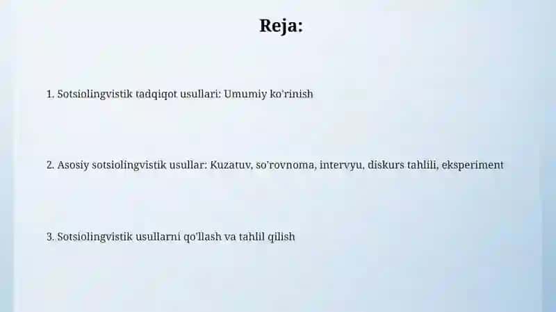 Sotsiolingvistik metodlar jamlanmasi(5ta metod asosida) 2