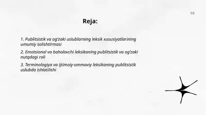 Publitsistik uslub va ogʻzaki uslublarning leksik-gramatik xususiyatlari 2