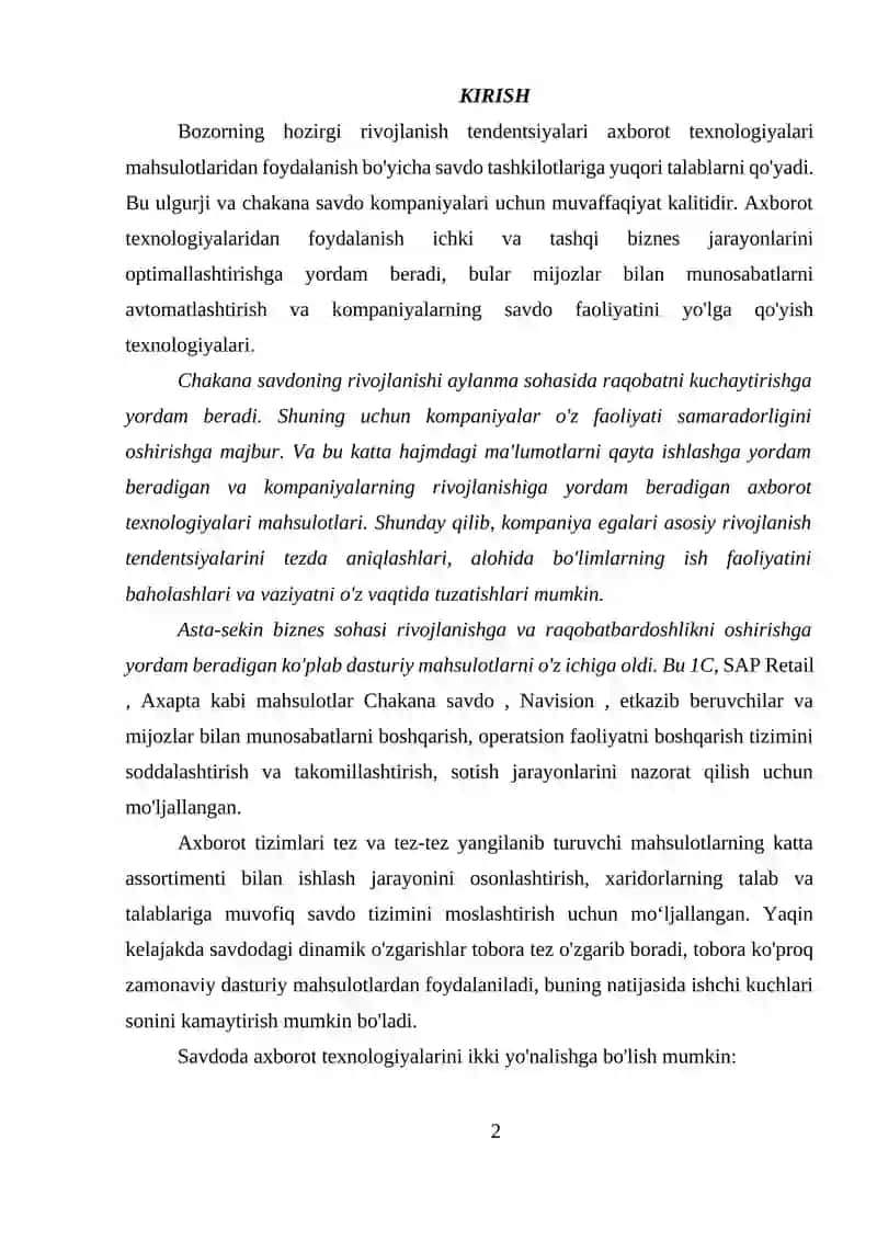SAVDODA AXBOROT TIZIMLARINI JORIY ETISH 2