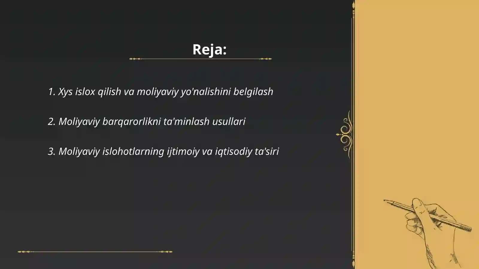 Xys islox qlish tzimida moliyaviy resuslar mavzusi 2