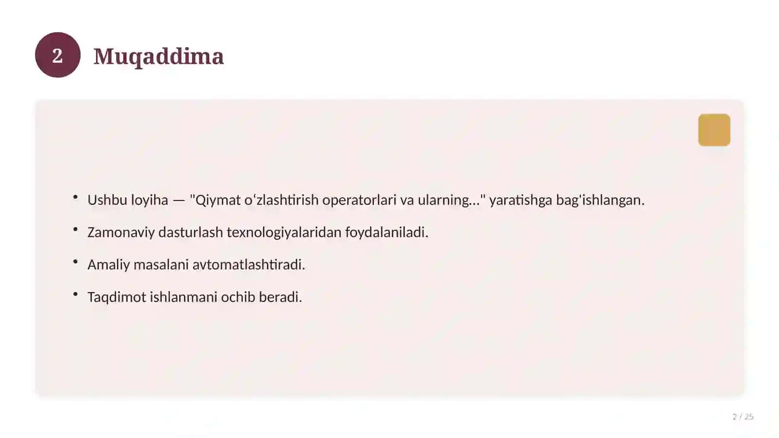 Qiymat o‘zlashtirish operatorlari va ularning ishlash usullari 2