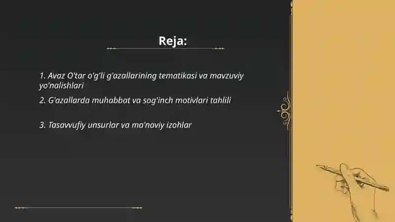 Avaz O'tar o'g'li g'azallari tahlili 2