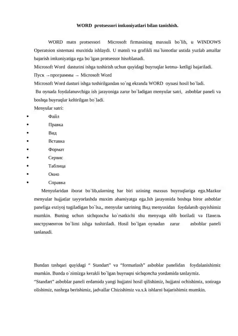 Microsoft Word matn muharriri va uning imkoniyatlari 2