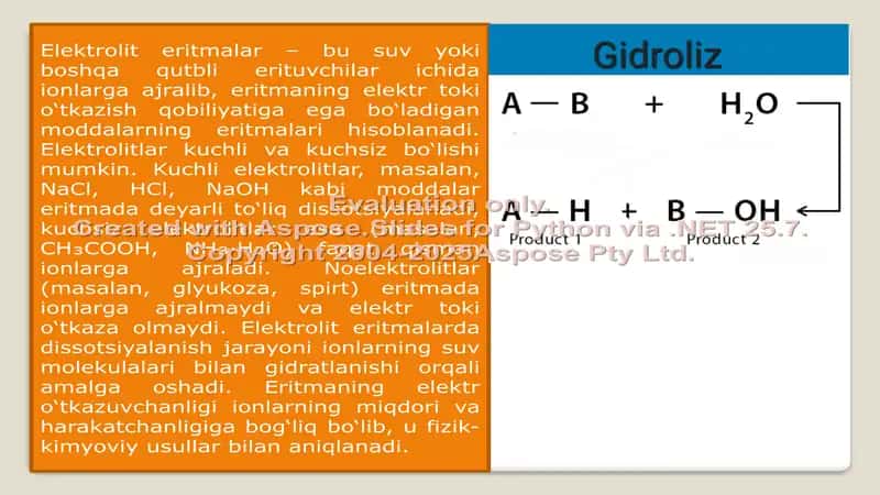 Elektrolit eritmalar va Tuzlarning gidrolizi 2