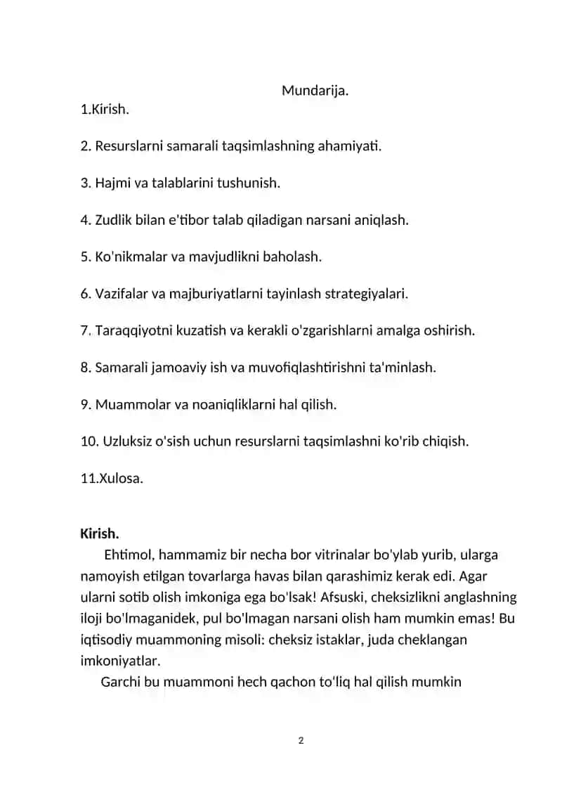 Resurslarni samarali taqsimlashning ahamiyati 2