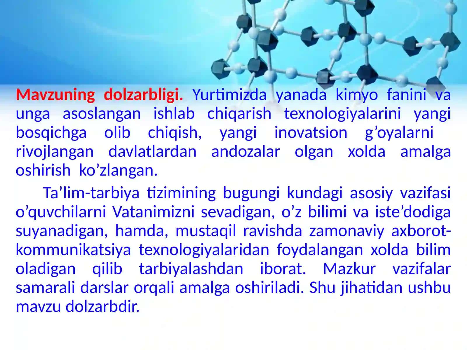 Kimyo fanini o'qitish texnologiyalari 2