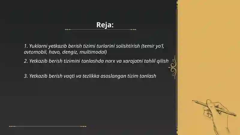 Yuklarni yetkazib berish tizimini tanlash 2