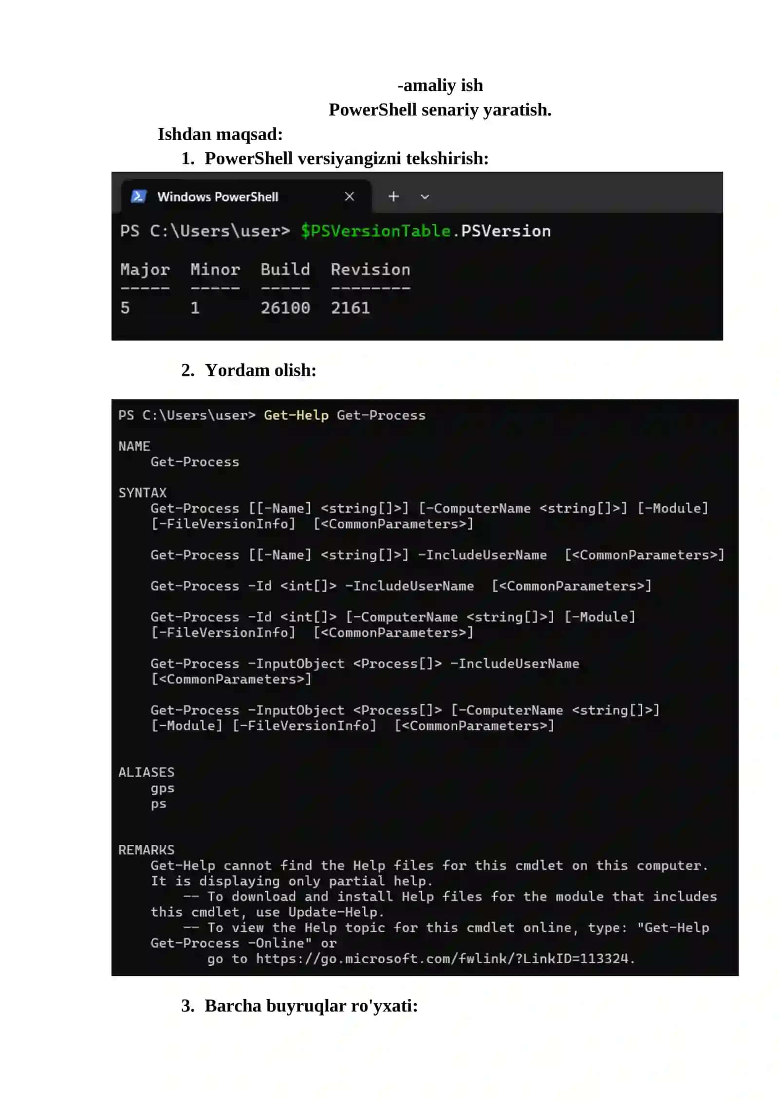 PowerShell senariy yaratish. Amaliy ish 2