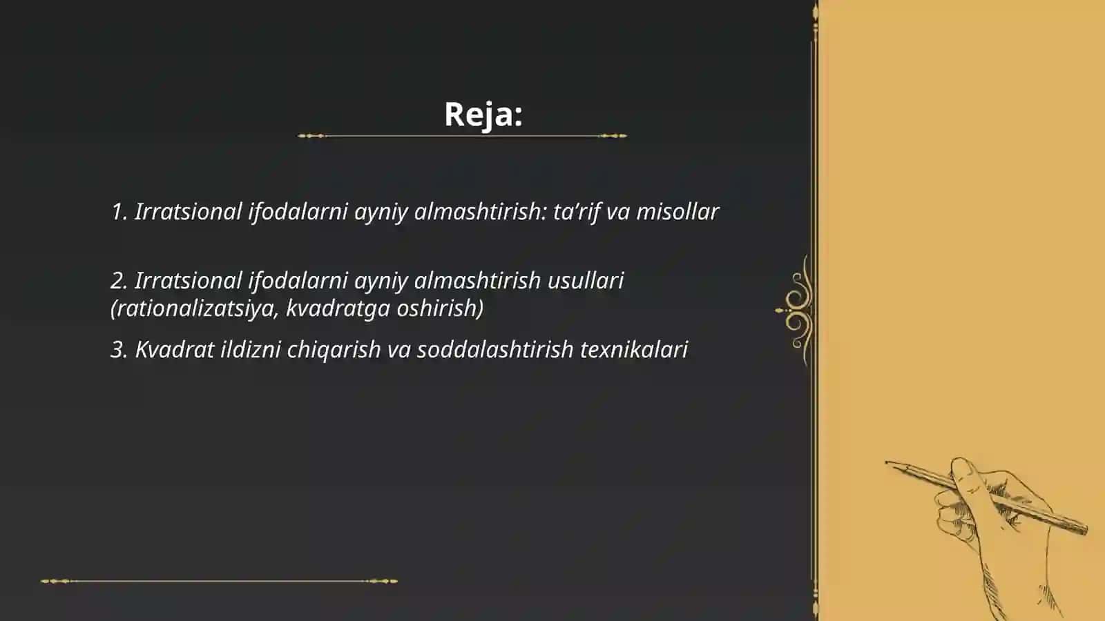 Irratsional ifodalarni ayniy almashtirish 2