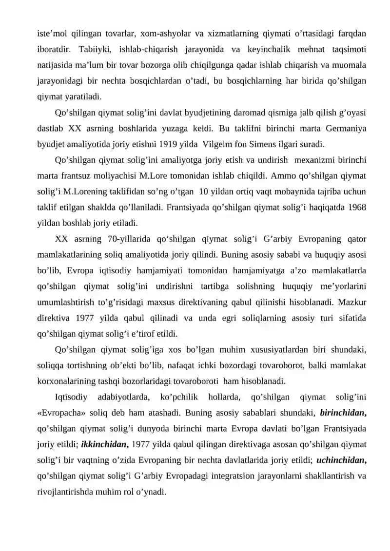 Qo’shilgan qiymat solig’i 2