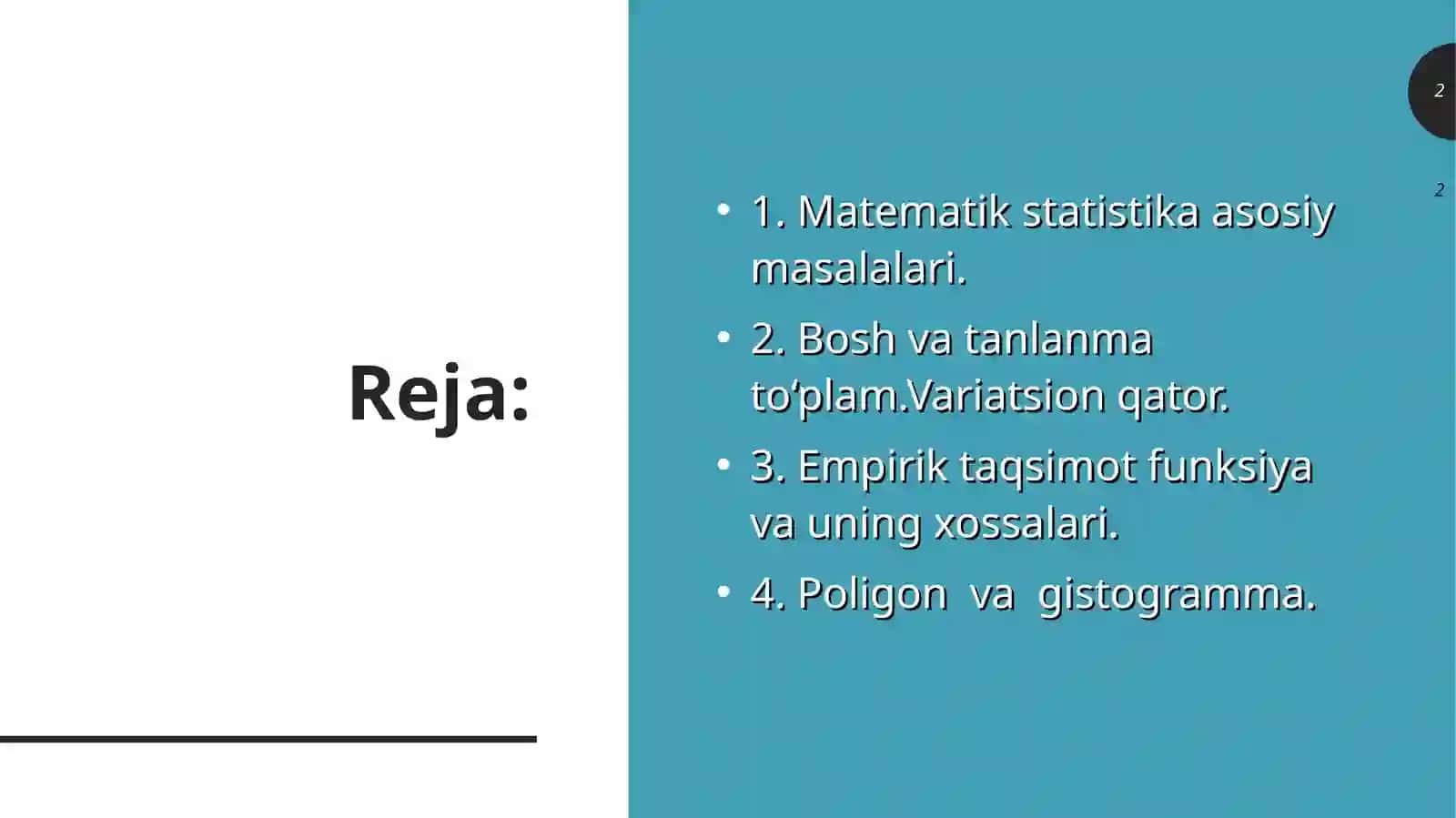 MATEMATIK STATISTIKANING ASOSIY MASALALARI 2