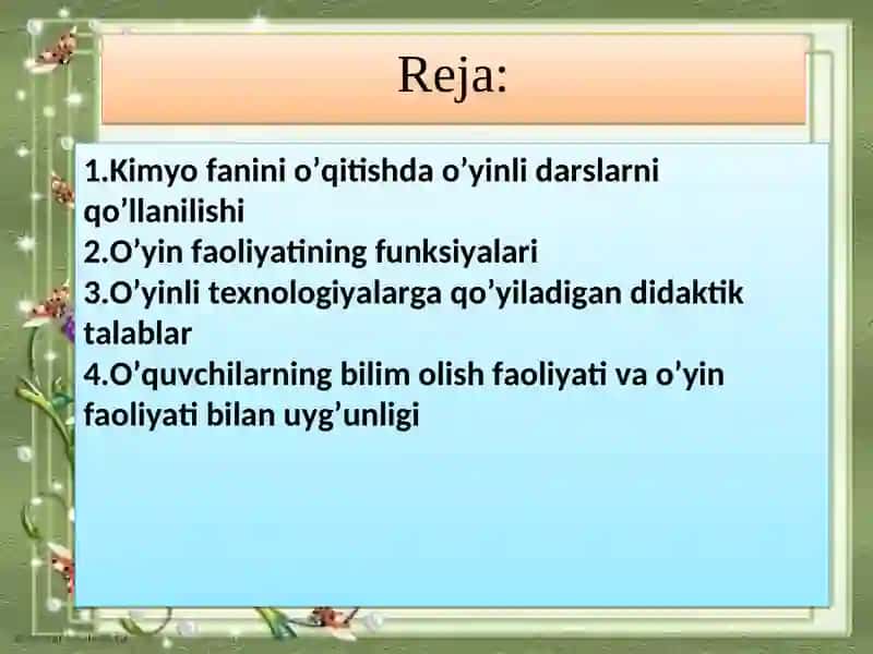 Kimyo fanini o’qitishda o’yinli texnologiyalar 2
